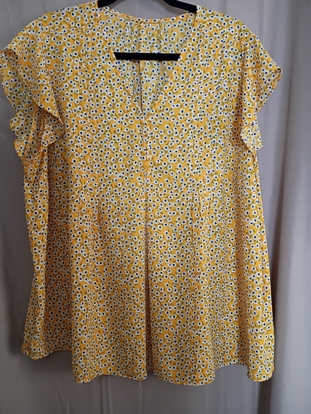 Yellow Floral Ruffle-Sleeve Tunic Top